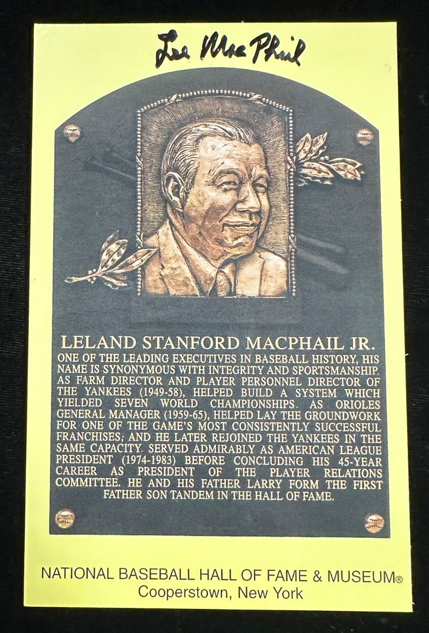 Lee MacPhail Autographed MLB Hall Of Fame Postcard Orioles Yankees