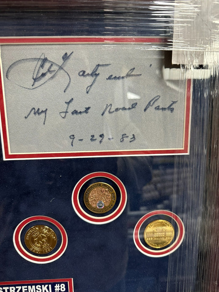 Carl Yastrzemski Signed Last Pair of Road Pants Swatch W/9-29-83 Insc Framed