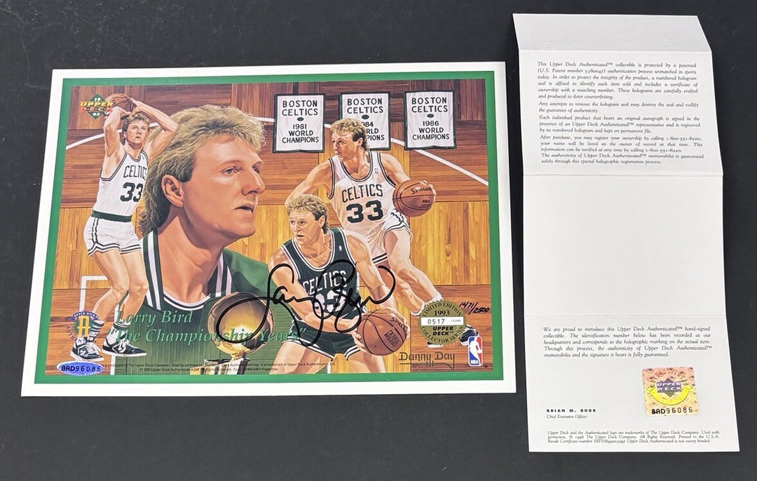1993 UDA Larry Bird Signed Oversized Championship Years 1471/2500 Boston Celtics
