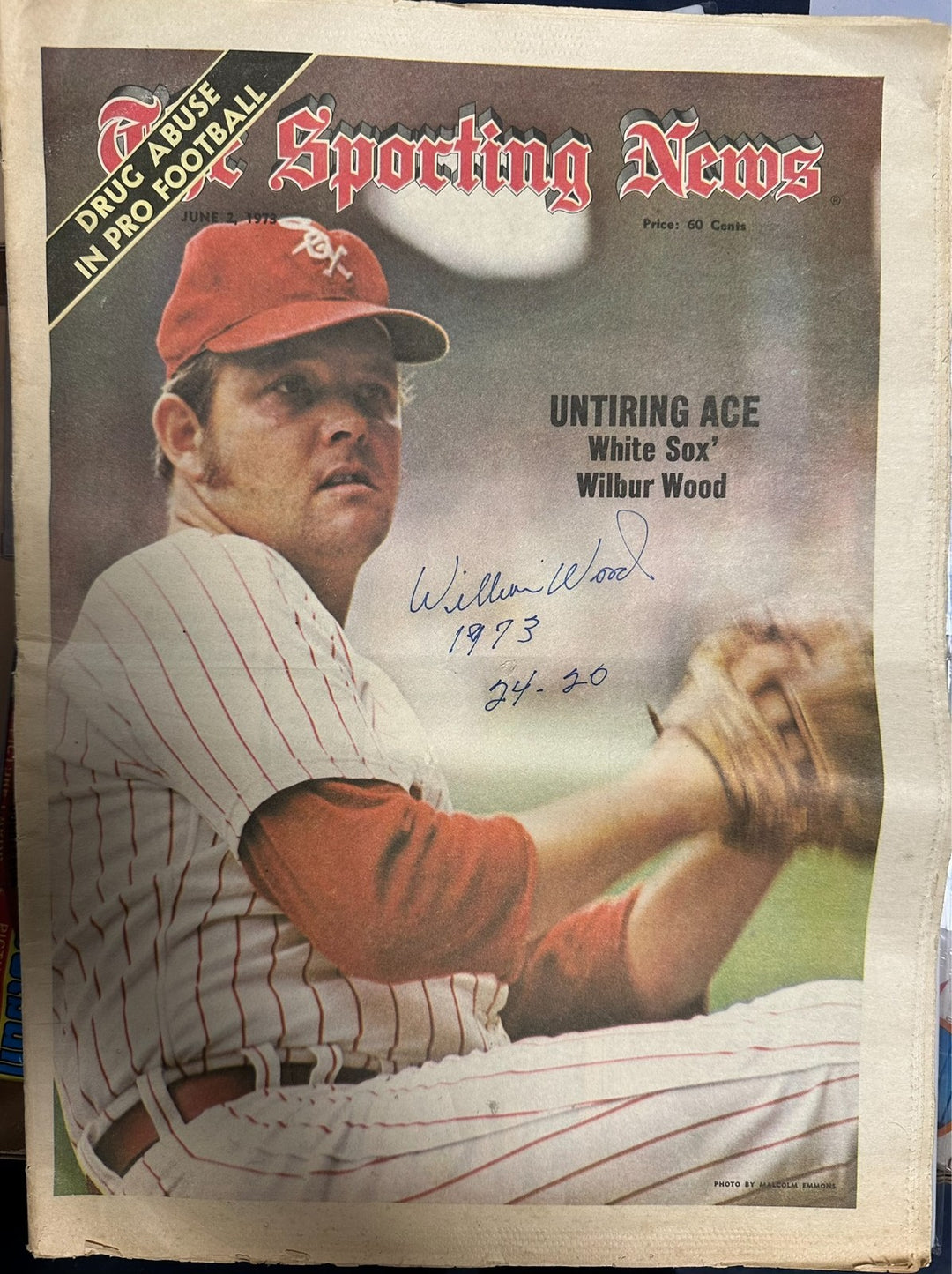 Wilbur Wood Autographed 6/2/1973 Issue Sporting News W/ 1973 24-20 Insc