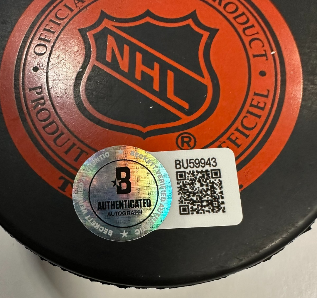 Frank Mahovlich Autographed Toronto Maple Leafs Hockey Puck W/ HOF 1981 BAS