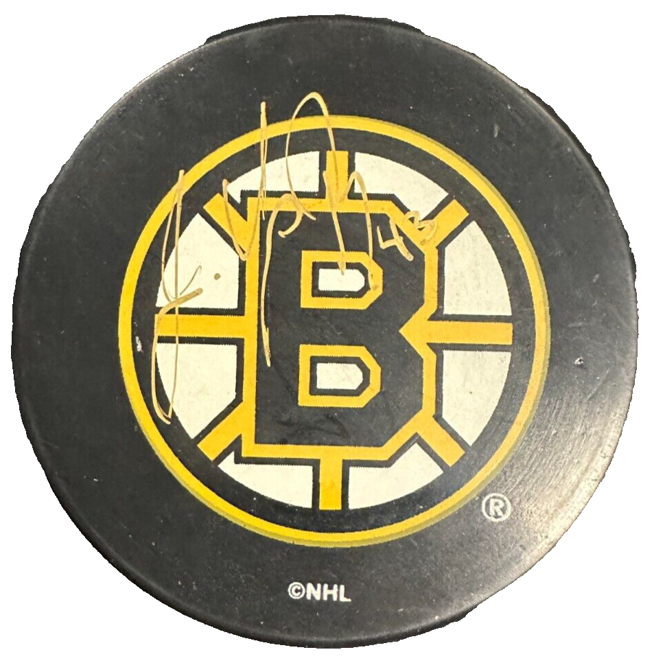 Jean-Yves Roy Autographed Boston Bruins Hockey Puck NHL