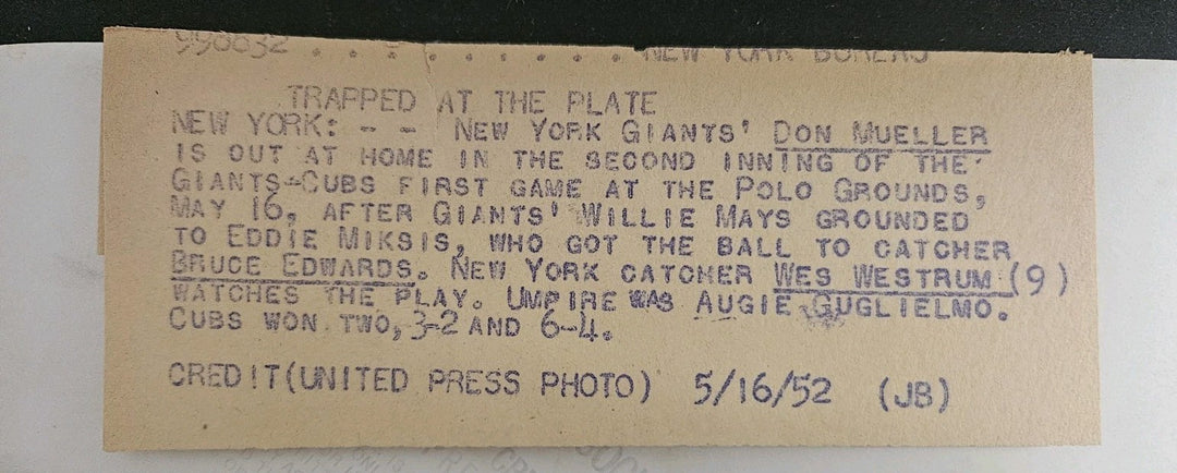 5/16/52 New York Giants vs. Chicago Cubs United Press Photo Don Mueller 