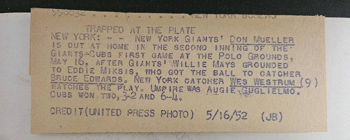 5/16/52 New York Giants vs. Chicago Cubs United Press Photo Don Mueller 