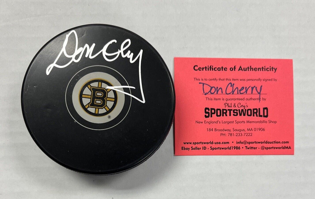 Don Cherry Signed Puck Autographed Boston Bruins