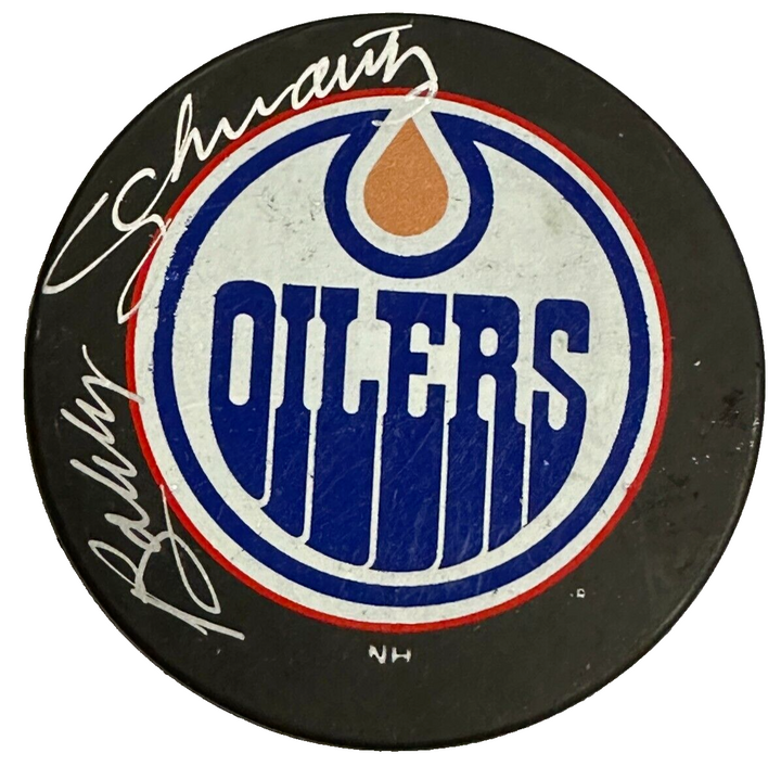 Bobby Schmautz Autographed Edmonton Oilers Hockey Puck BAS