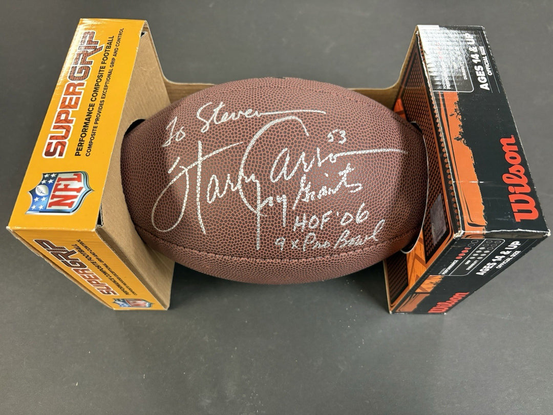 Harry Carson Signed Inscribed Football HOF 2006 9x Pro Bowl COA NY Giants