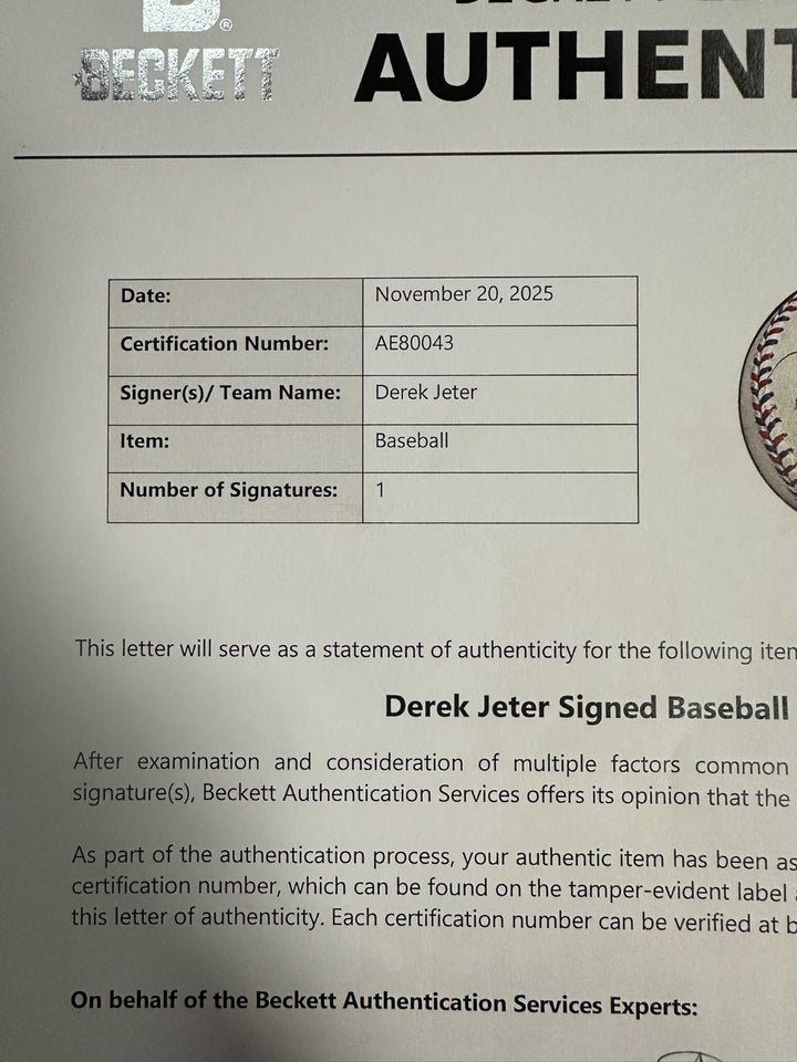 Derek Jeter Autographed 1999 All-Star Game Baseball Fenway Park HOF BAS Yankees