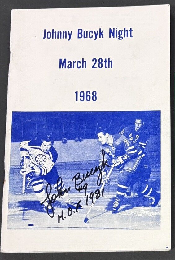 March 28, 1968 Johnny Bucyk Night Autographed Program W/ HOF 1981 Insc Bruins
