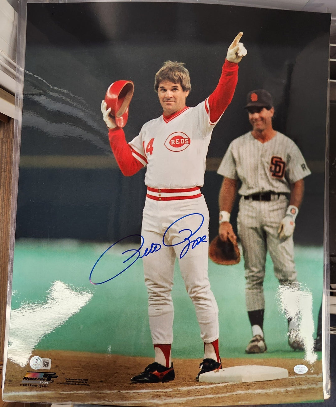 Pete Rose Signed 16x20 Photo Cincinnati Reds Hit King W/Steve Garvey Beckett COA