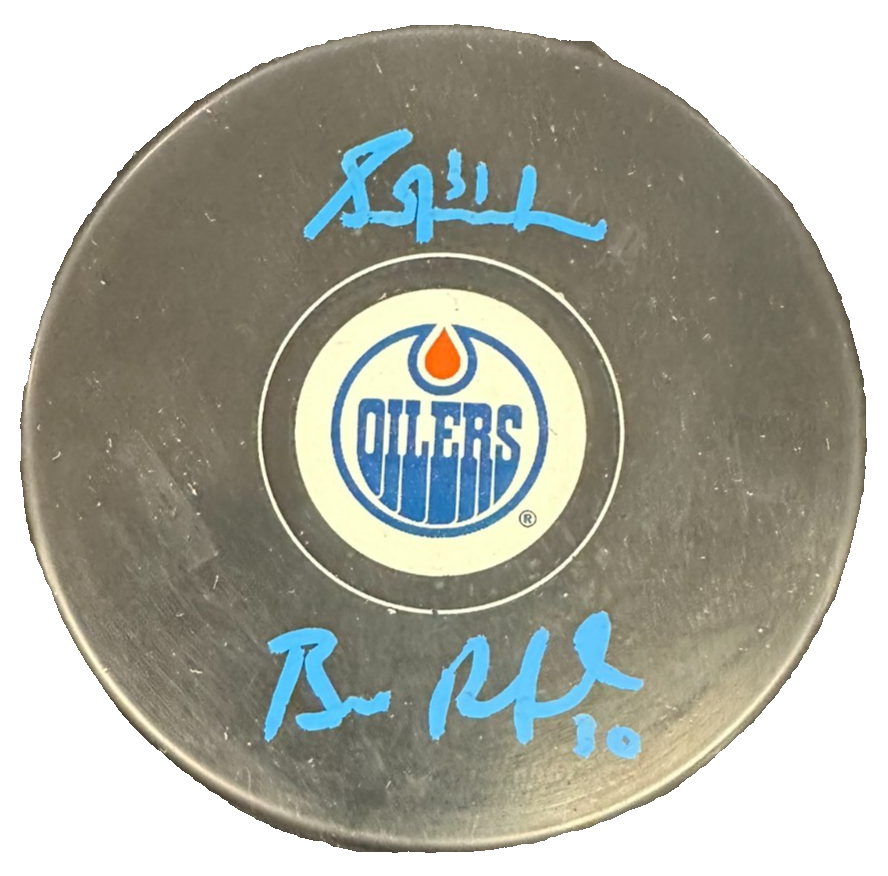 Bill Ranford & Grant Fuhr Autographed Edmonton Oilers Hockey Puck NHL