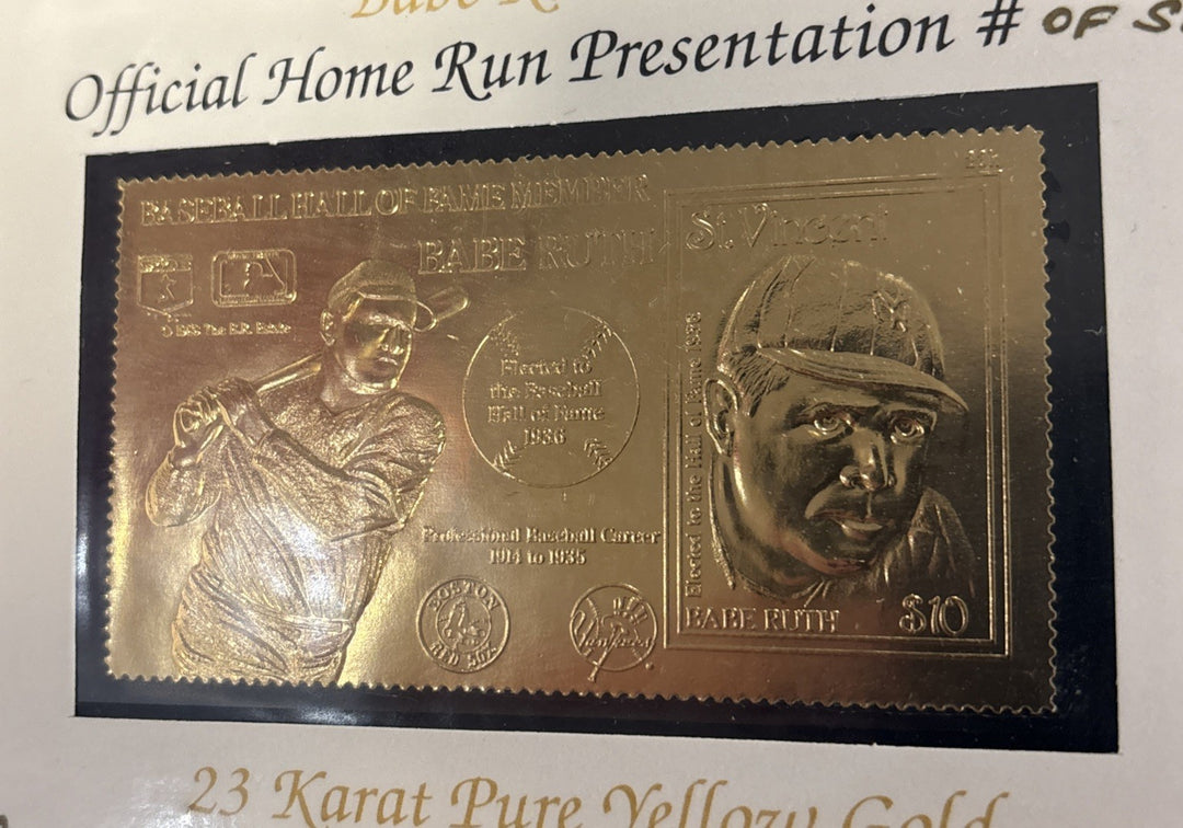 Babe Ruth Hall of Fame Baseball Legends 23 Karat Pure Yellow Gold Stamp
