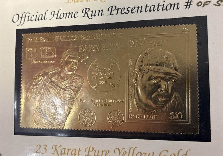 Babe Ruth Hall of Fame Baseball Legends 23 Karat Pure Yellow Gold Stamp