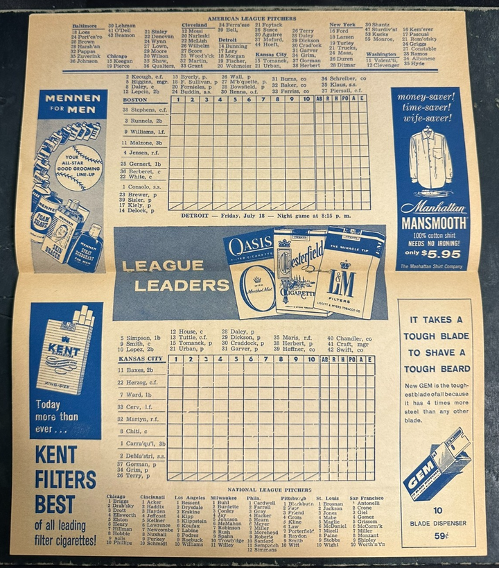 1958 Boston Red Sox Vs the Kansas City A's Baseball Program Unscored