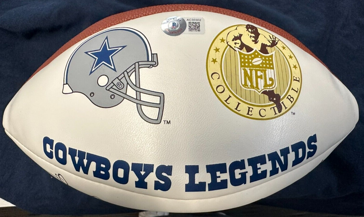 Dallas Cowboys Legends Signed Football Staubach Landy Lilly Dorsett White BAS