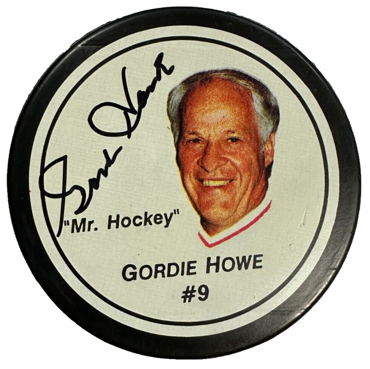 Gordie Howe Autographed Mr. Hockey Photo Hockey Puck HOF BAS