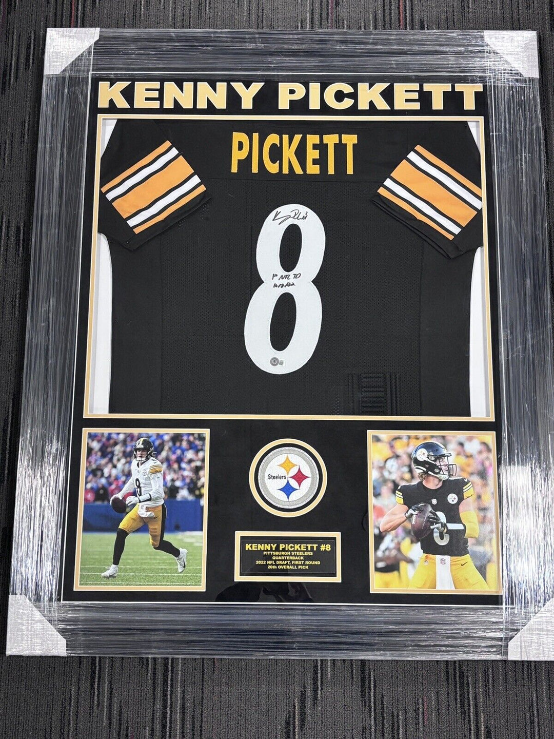 Kenny Pickett Framed Signed Steelers Jersey 1st NFL Touchdown 10/2/22 Beckett