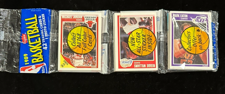 1989 Fleer Basketball Rack Pack Michael Jordan on Front Malone Sticker on Back