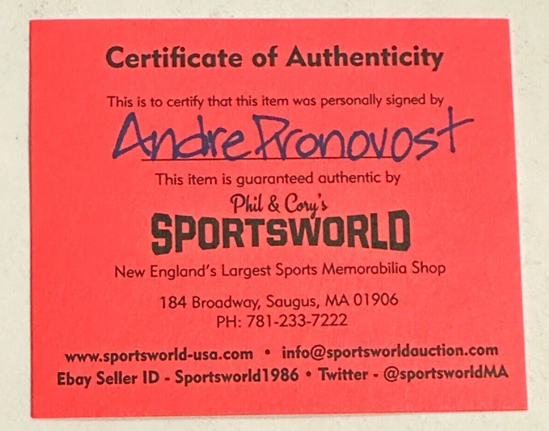 Andre Pronovost Autographed Detroit Red Wings Hockey Puck