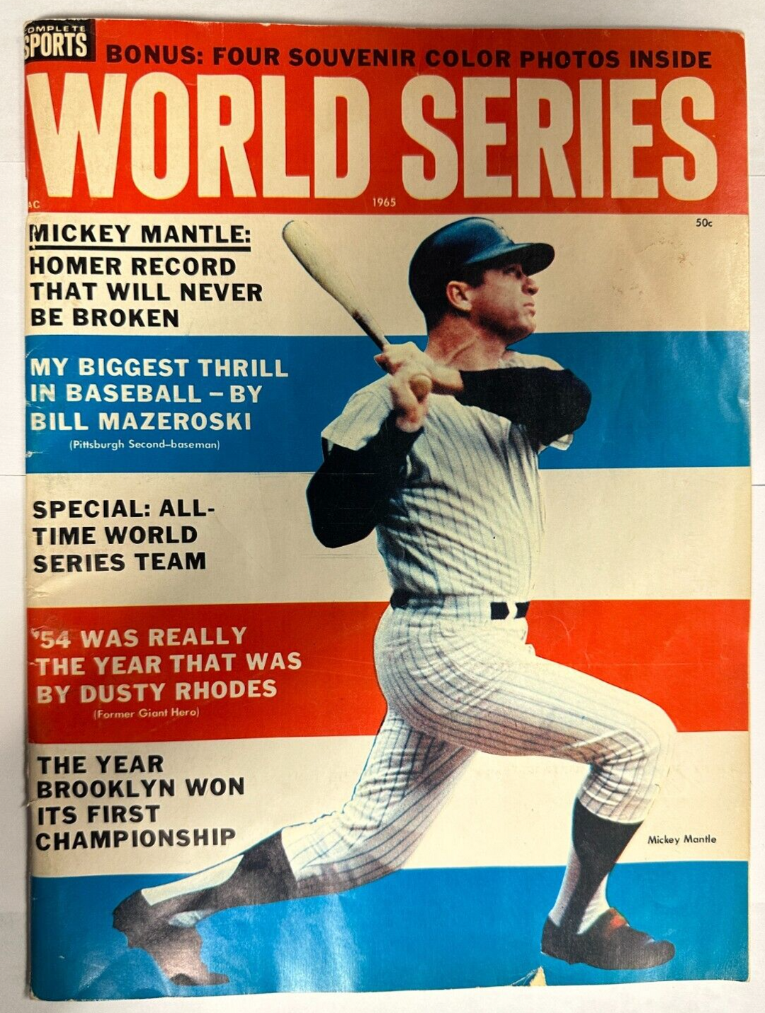 1965 World Series Magazine Mickey Mantle Cover Color Photo's Inside
