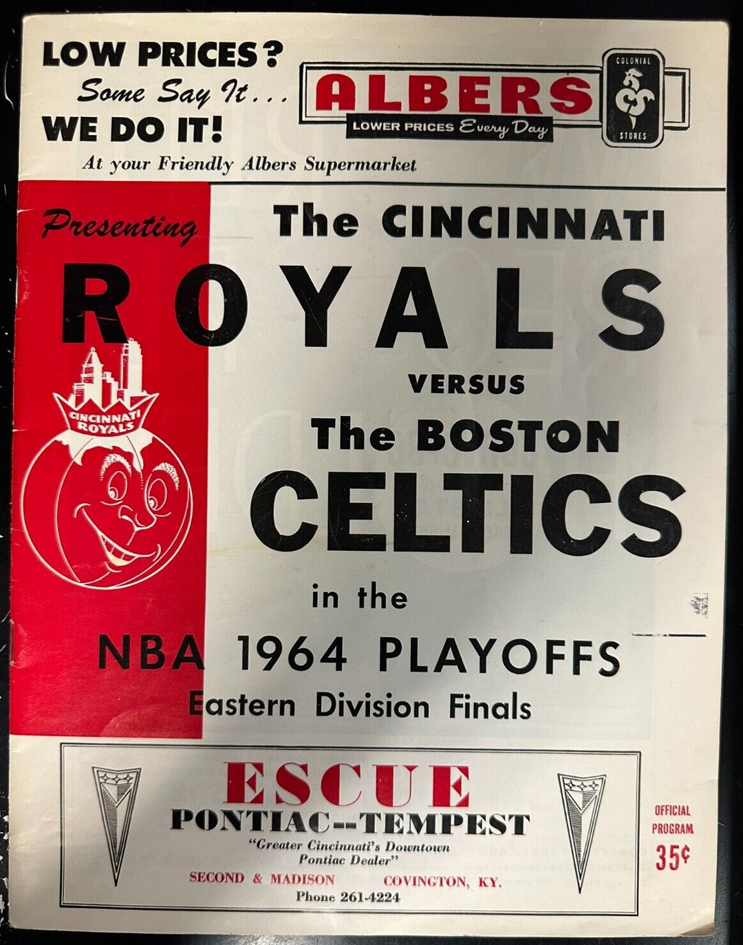 Vintage Cincinnati Royals vs the Boston Celtics Playoff Program NBA
