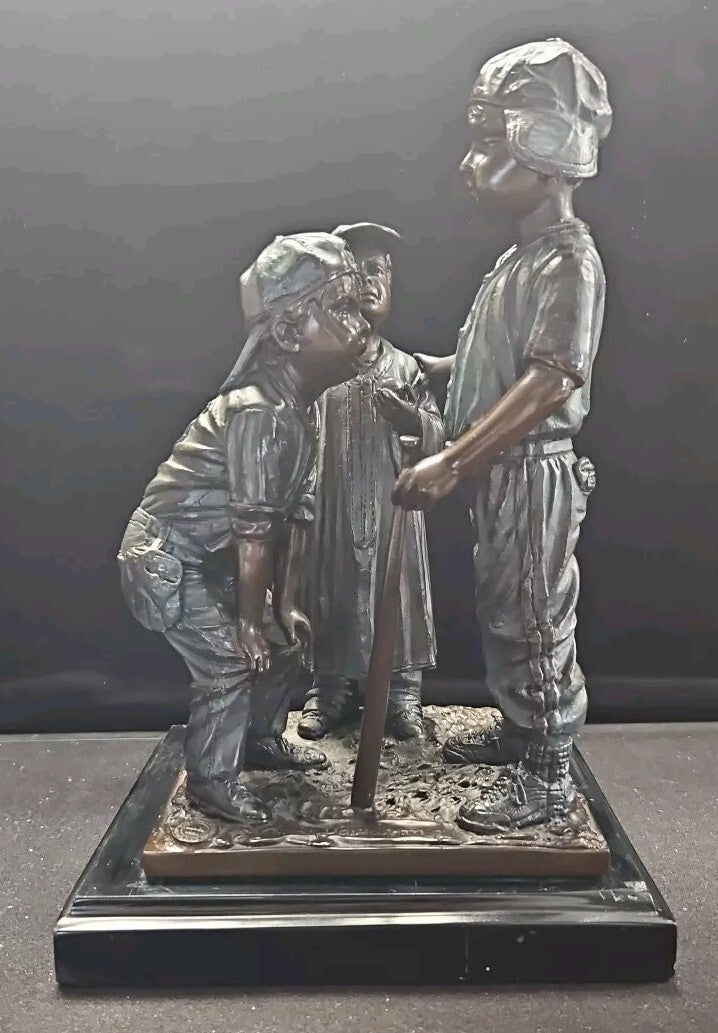 Jim Davidson Bronze On Marble 3 Player Baseball Sculpture With Marble Base RARE
