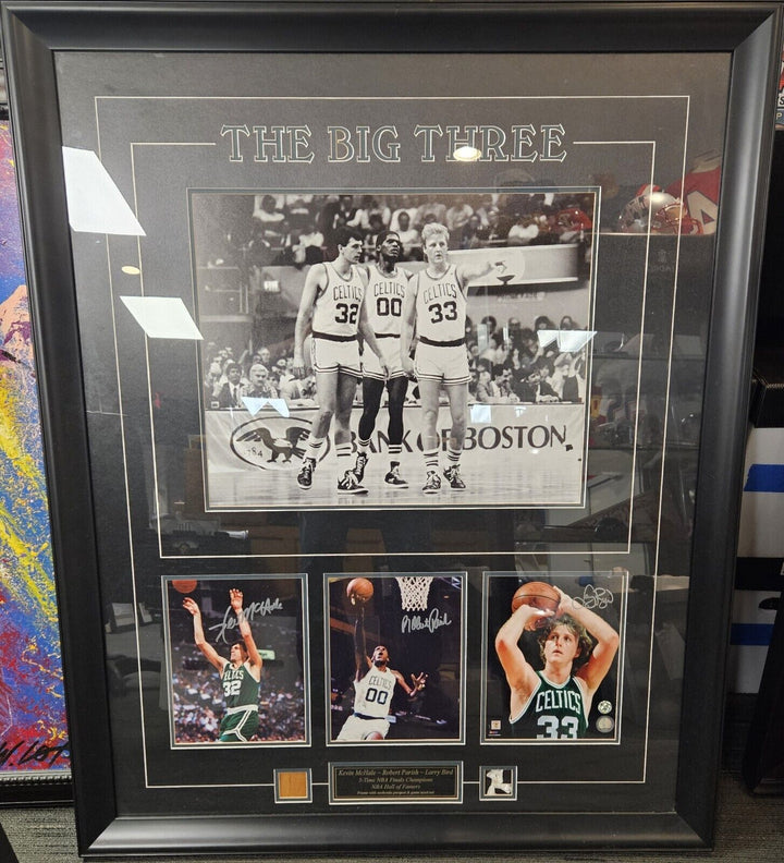 The Big 3 Larry Bird Robert Parish Kevin McHale Signed Custom Framed Photos COA