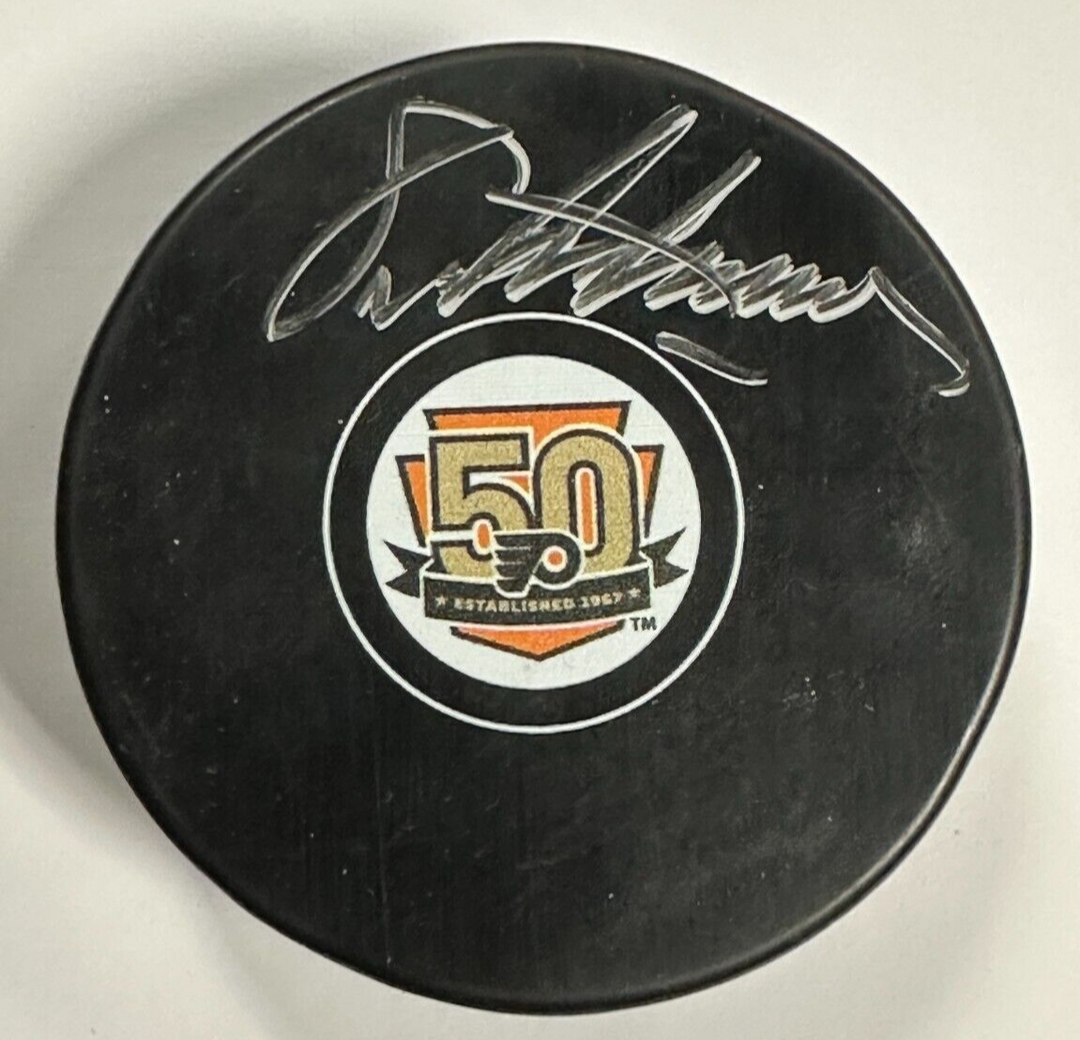 Eric Lindros Autographed Philadelphia Flyers 50th Anniversary Puck JSA