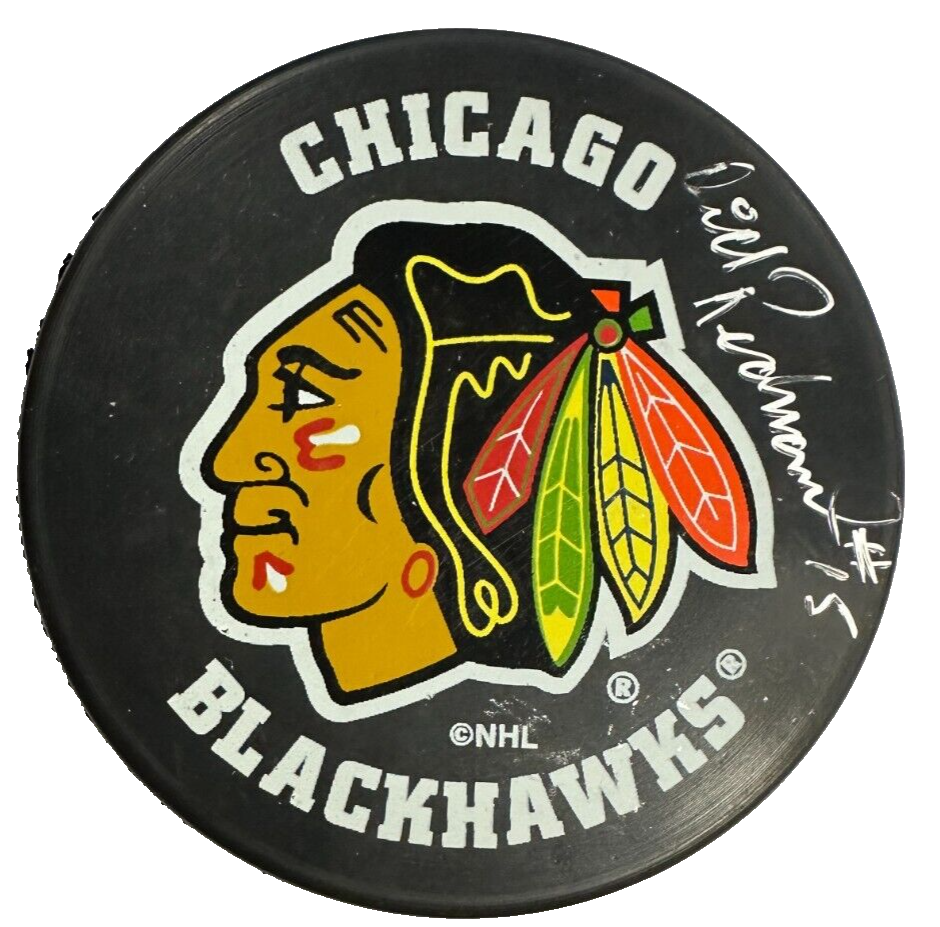 Dick Redmond Autographed Chicago Black Hawks Hockey Puck BAS