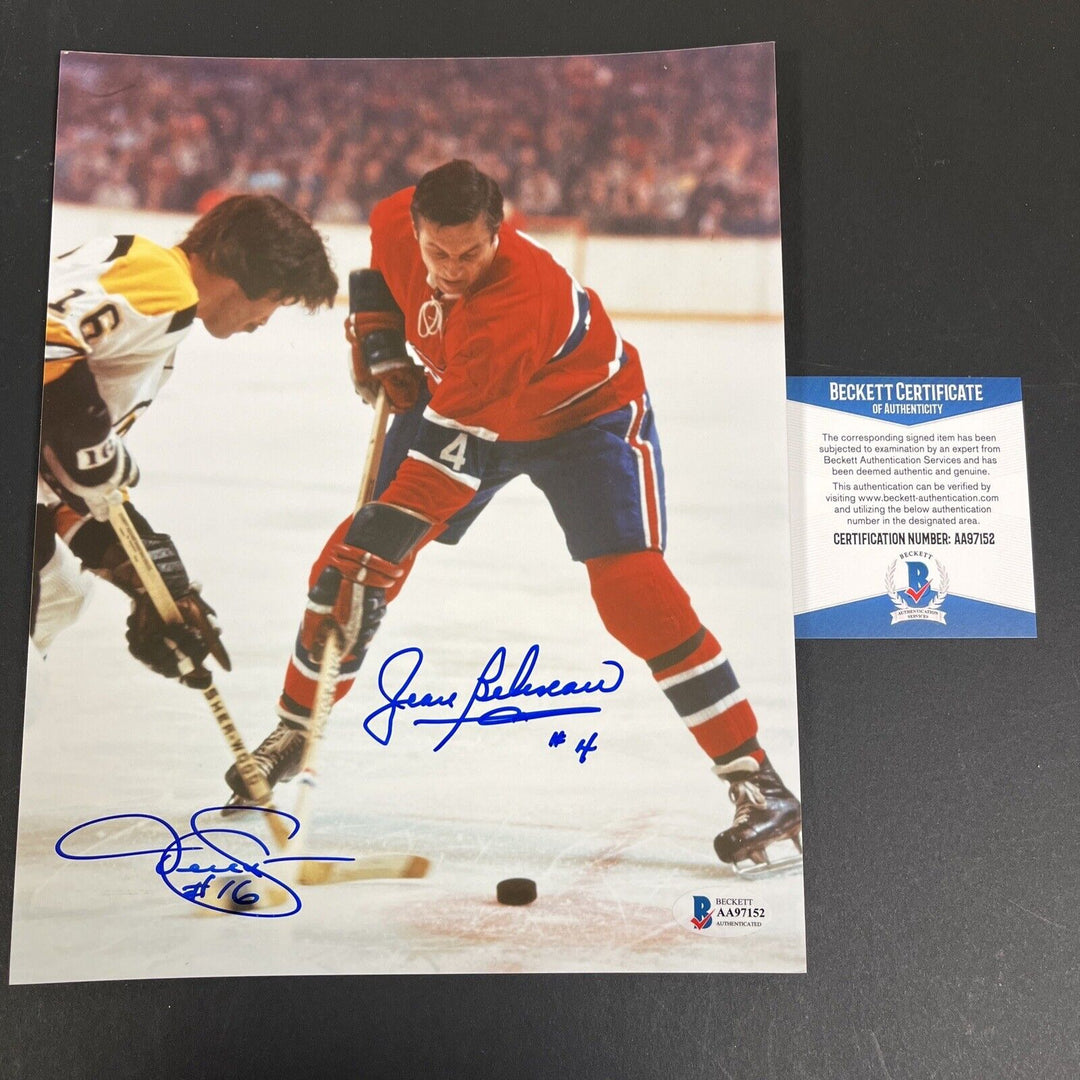 Derek Sanderson Jean Beliveau 8x10 Boston Montreal Sportsworld Beckett COA