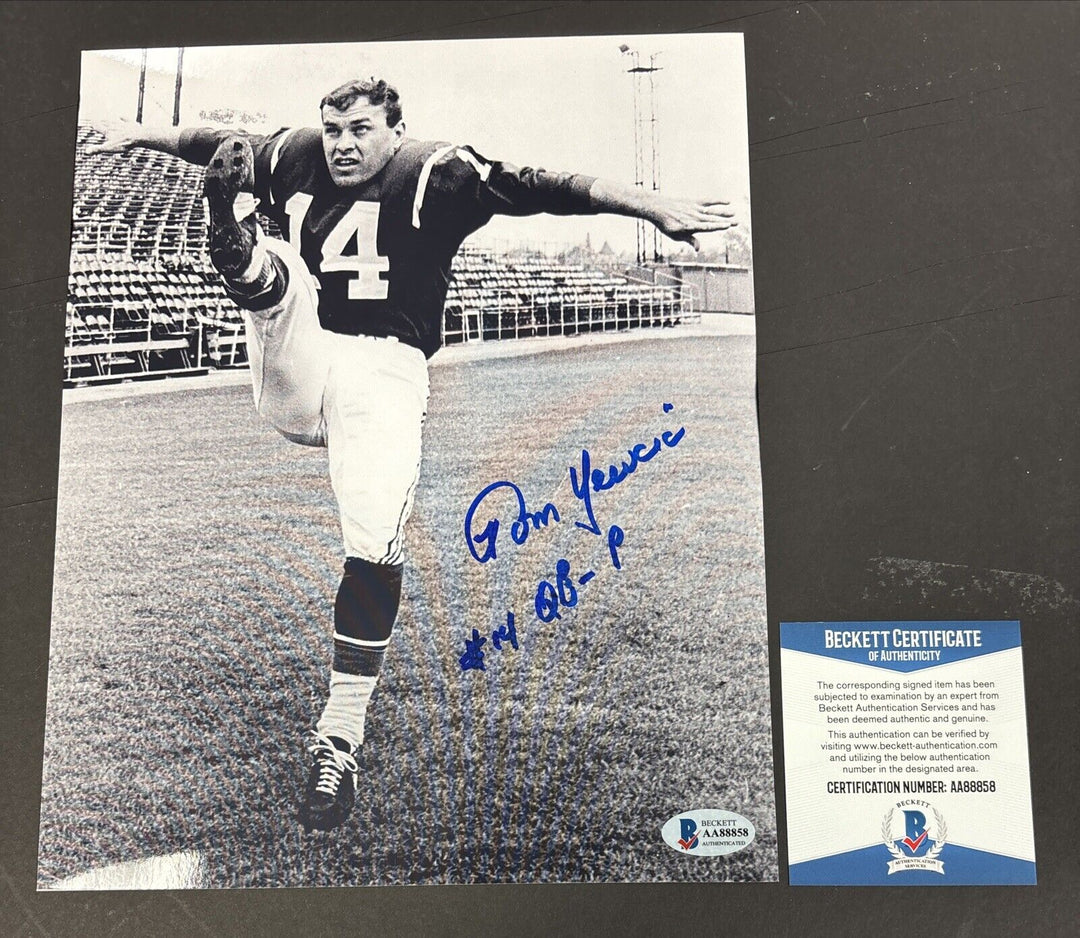 Tom Yewcic Signed Auto New England Patriots 8x10 Photo Beckett COA