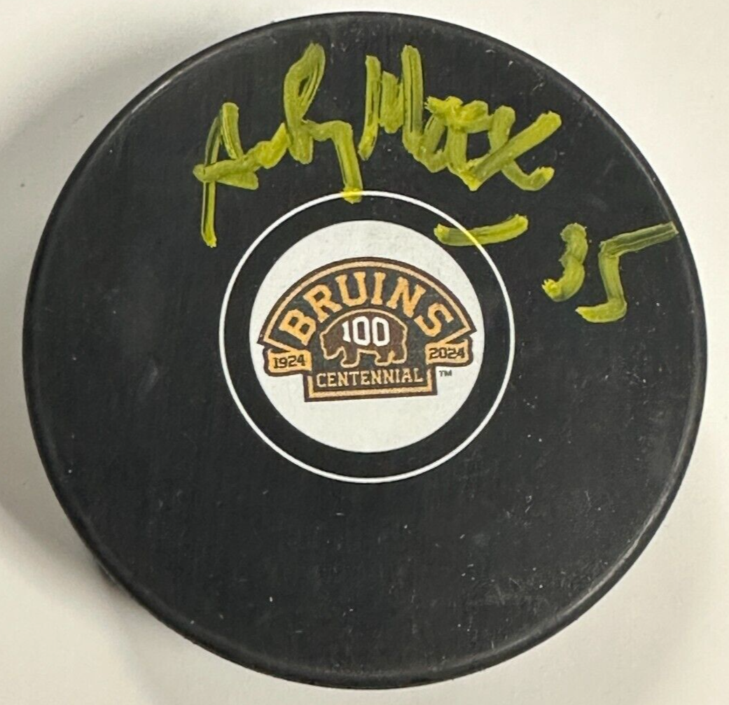 Andy Moog Autographed Boston Bruins 100th Anniversary Puck NHL