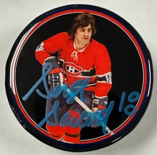 Serge Savard Autographed Montreal Canadiens Photo Puck HOF