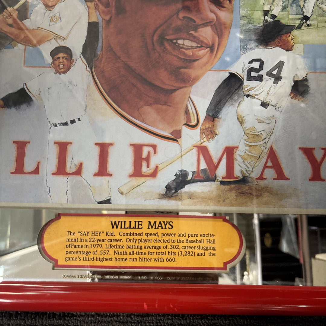 SEAGRAM'S 7 Willie Mays HOF NY Giants Vintage Framed Bar Mirror 21x17in