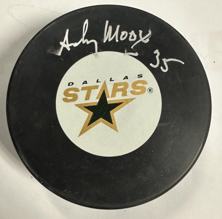 Andy Moog Autographed Dallas Stars Hockey Puck NHL