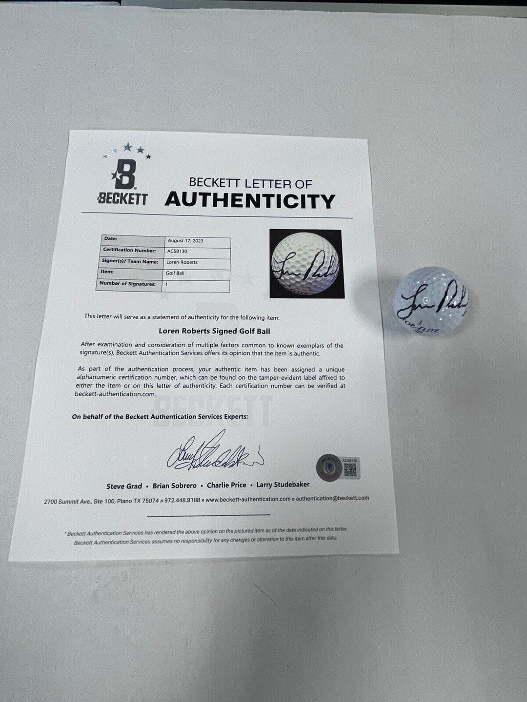 Loren Roberts Autographed Signed Golf Ball PGA W/Cube Beckett LOA