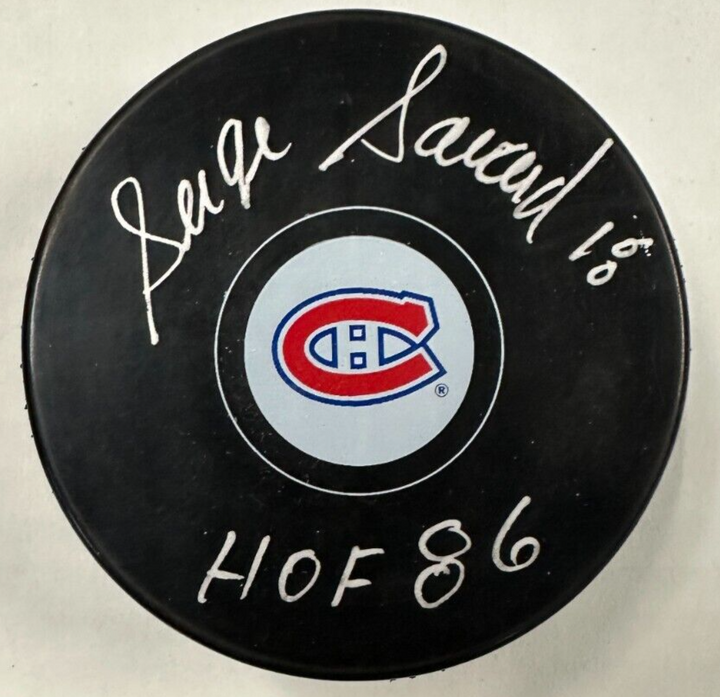 Serge Savard Autographed Montreal Canadiens Puck W/ HOF 86 JSA