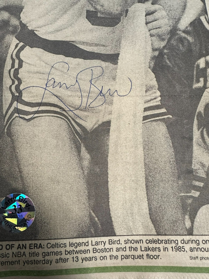 Larry Bird Autographed 8/19/1992 Issue of the Boston Herald Larry Retires