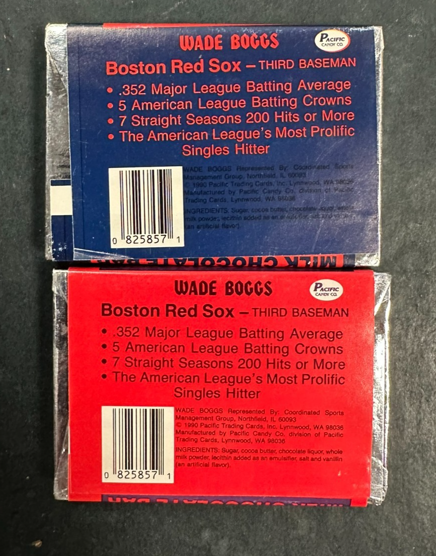 Lot of 2 Wade Boggs .352 Candy Bars Pacific Candy Company Boston Red Sox