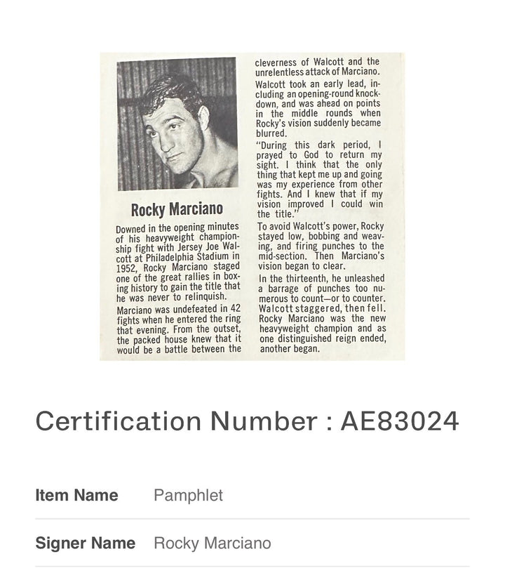 Rocky Marciano Autographed 1950's Great Moments in Sports Booklet BAS