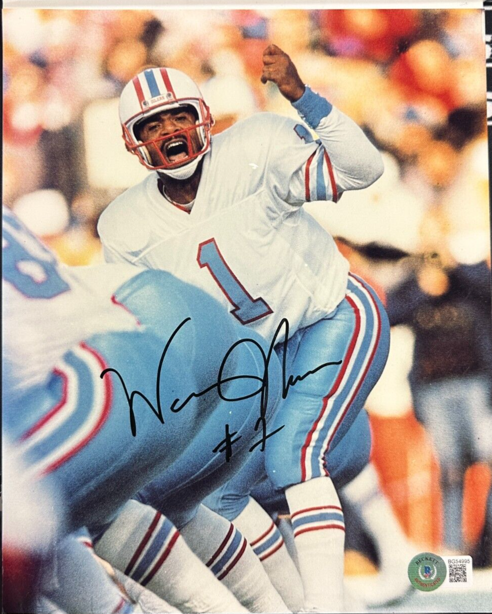 Warren Moon Autographed 8x10 Photo Houston Oilers HOF BAS