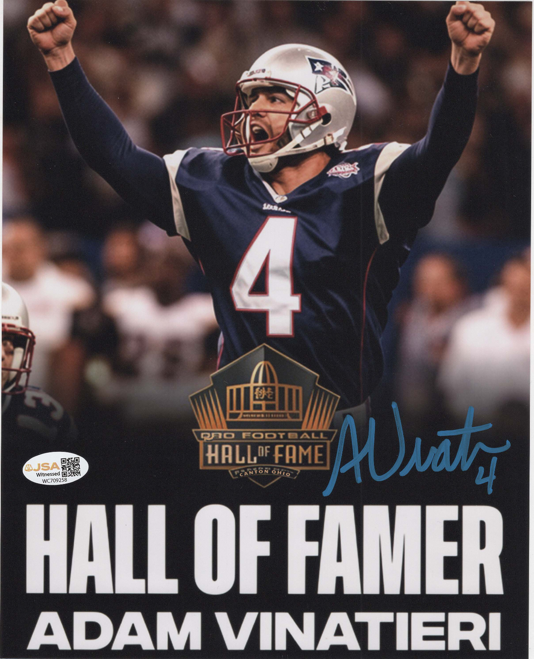 Adam Vinatieri Autographed Pro Football Hall of Famer 8x10 Photo JSA Colts Pats