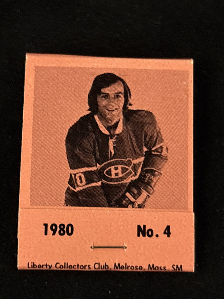 1980 Liberty Superstars Matchbook Salmon Guy LaFleur No. 4 Montreal Canadians