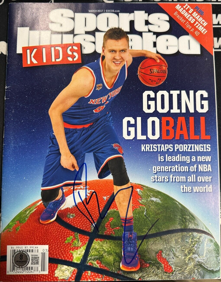 Kristaps Porzingis Signed March 2017 Sports Illustrated for Kids Magazine BAS