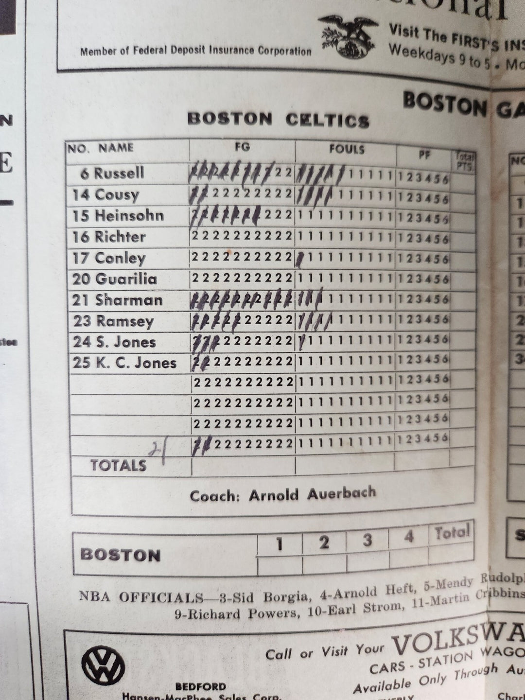 1960 NBA Finals Boston Celtics Vs. St. Louis Hawks Program Game 2 March 29, 1960