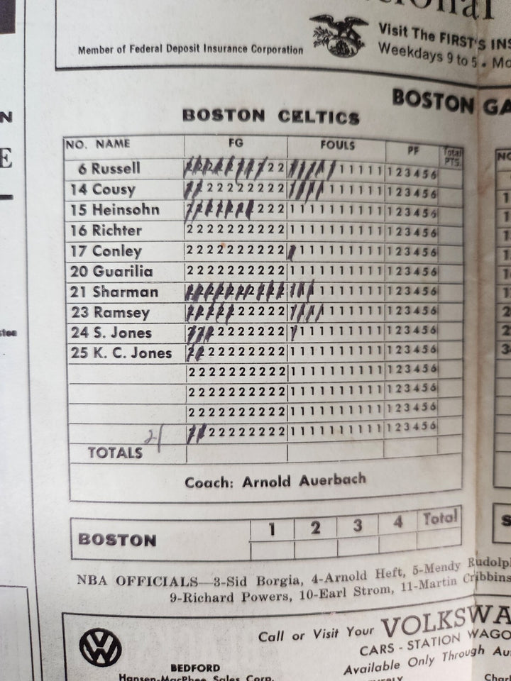 1960 NBA Finals Boston Celtics Vs. St. Louis Hawks Program Game 2 March 29, 1960