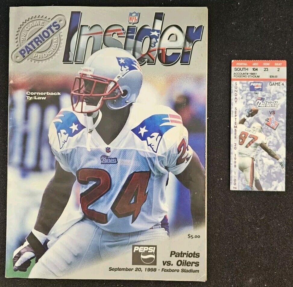 9/20/98 Houston Oilers vs. New England Patriots Game Program & Ticket Stub