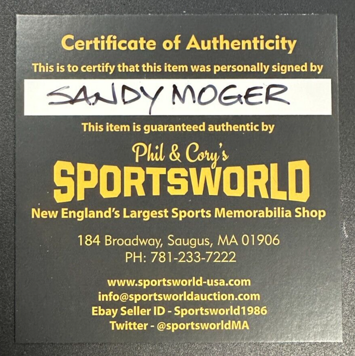 Sandy Moger Autographed Boston Bruins Hockey Puck NHL