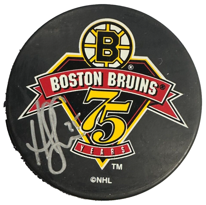 Hal Gill Autographed Boston Bruins 75th Anniversary Hockey Puck NHL