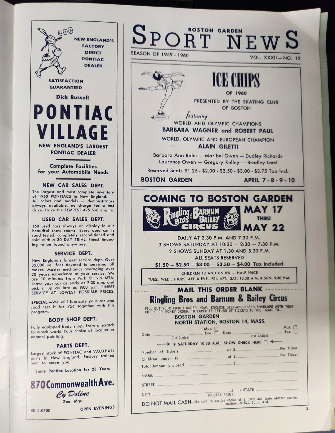 1960 NBA Finals Boston Celtics Vs. St. Louis Hawks Program Game 2 March 29, 1960